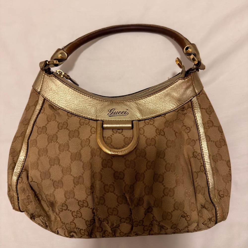Authentic Gucci Tan and Gold Hobo Bag